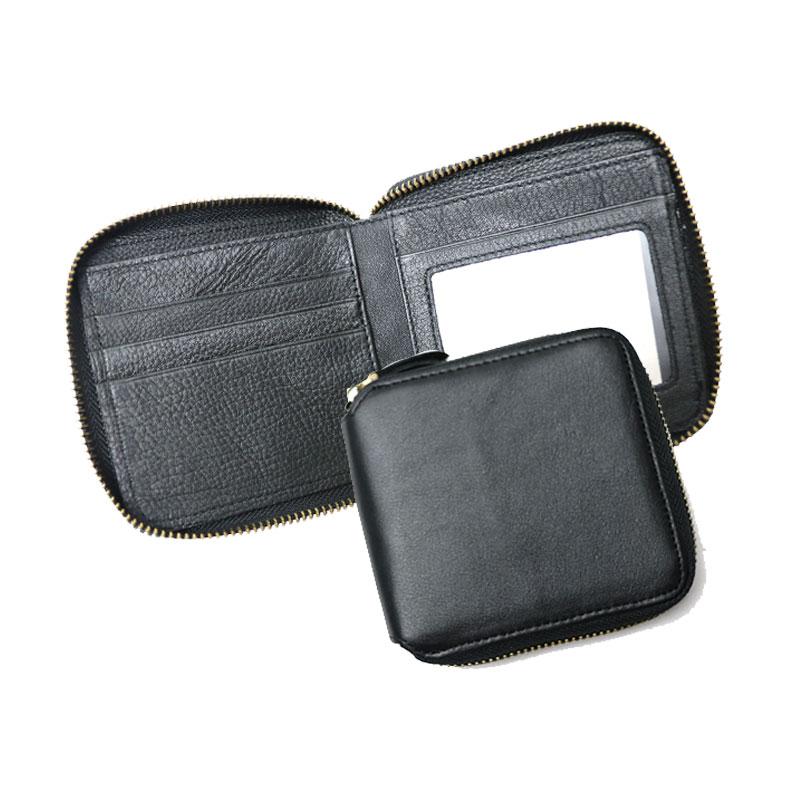 

Wallets Zippered Leather Men Wallet Cowhide Genuine Coin Purse Zip Open Top Quality Short Bifold WalletWallets, Black