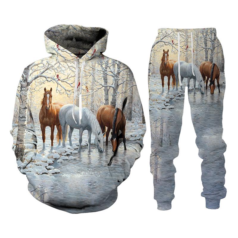 

Men' Tracksuits Animal Horse 3D Print Hoodie Pants Set Unisex Long Sleeve Men Tracksuit Pullover Hooded Sweatshirts Casual Clothing Suit, 16848