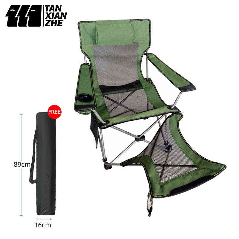 

Outdoor Portable Adjustable Recliner Camping Folding Chair With Cup Holder And Footrest Ultralight Office Lunch Break Single Bed H220418