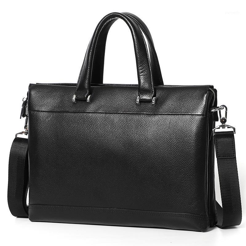 

Fashion Business Briefcase Men Genuine Leather Handbag Brand Design Shoulder Messenger Bags Male Real 14 Inch Laptop Bag Briefcases, Black