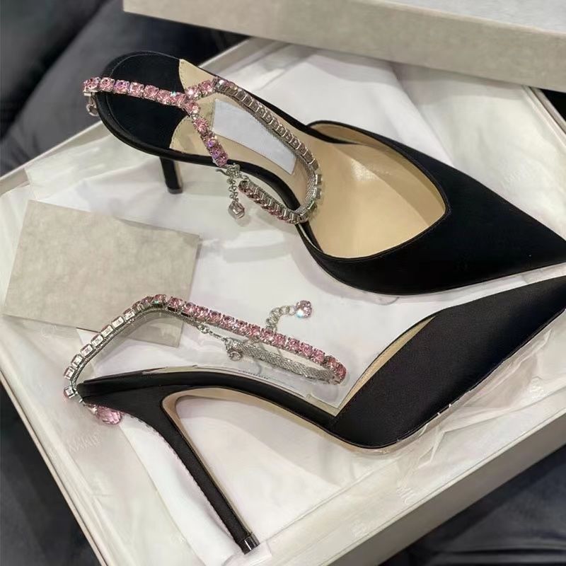 op Sandales de luxe Saeda chaussures bracelets de cheville incrustés de cristaux escarpins pour femmes talons aiguilles en cristal été Sexy bout