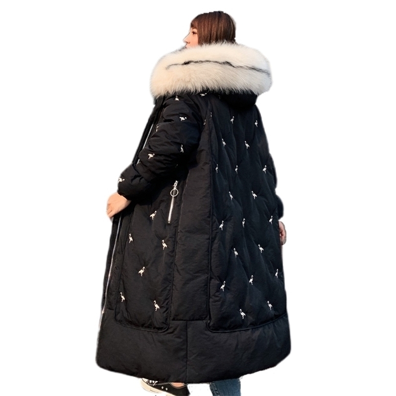 

Long Winter Women' Down Coat Thicken Female Down Jacket Hooded With Fur Collar Coat Oversize Long Ladies 201128, Beige