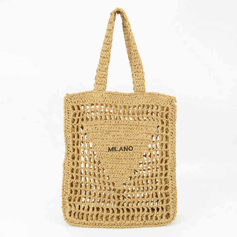 2022 Brands de créateurs Lettres creuses Raffiah Paille Tote Fashion Paper Woven Woven Sacs Sac à main Sum Bag Sac de luxe Y220401