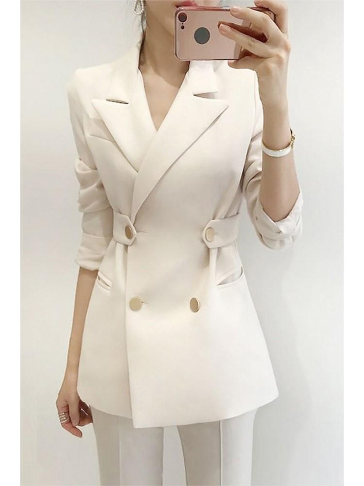

Women's Suits & Blazers Fashion Blazer Women's Solid Color Autumn Korean Style Slim Double-breasted Suit Blouse Women Mujer De ModaWomen, Beige