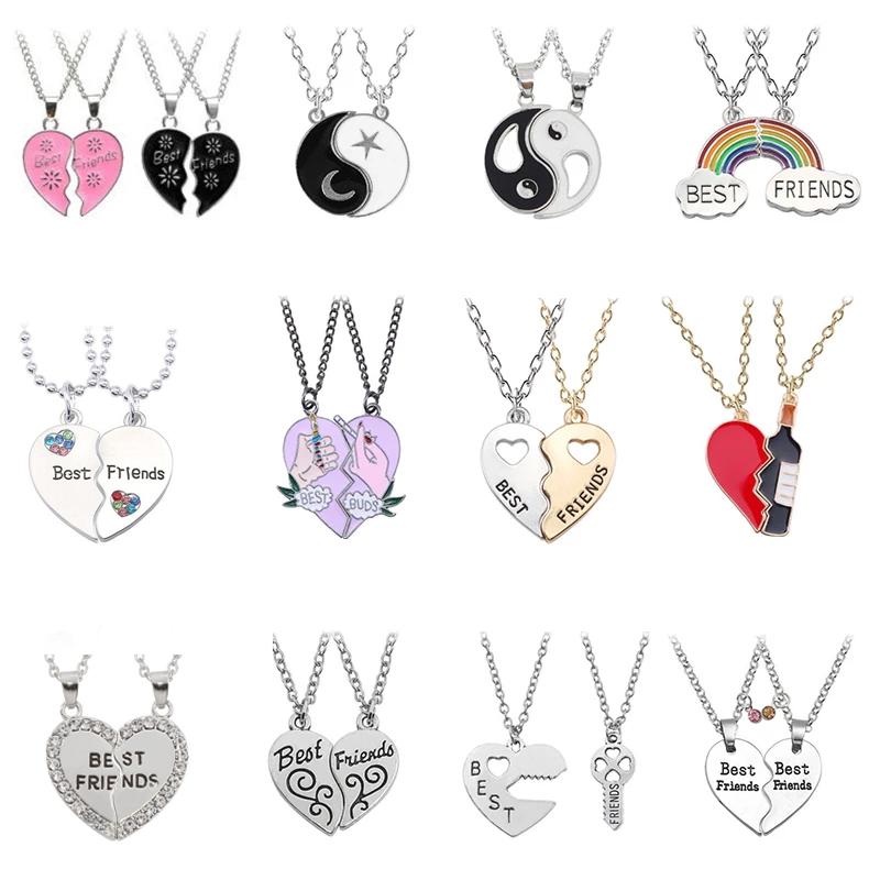 

Chains Friend Necklace Couple Paired Pendant Choker Rainbow Heart Bff Neck Gift Friendship Women Jewelry Set