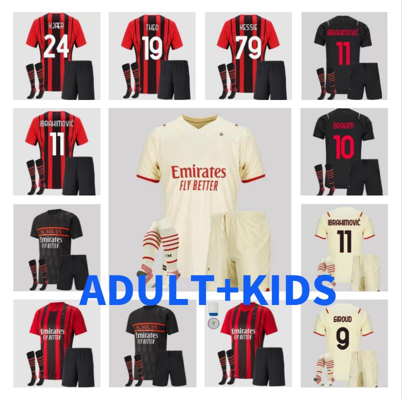 

man kids kit 2021 2022 AC IBRAHIMOVIC Milan soccer jersey 20 21 football shirt TONALI PAQUETA BENNACER REBIC Camiseta de futbol ROMAGNOLI, 21/22