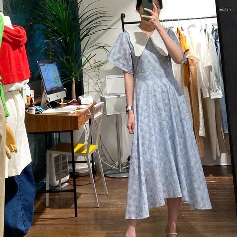 

Plus Size Dresses Summer Print Women Dress Doll Collar Temperament Retro Fashion Feifei Sleeve High Waist Woman 2022 Jona22, Blue