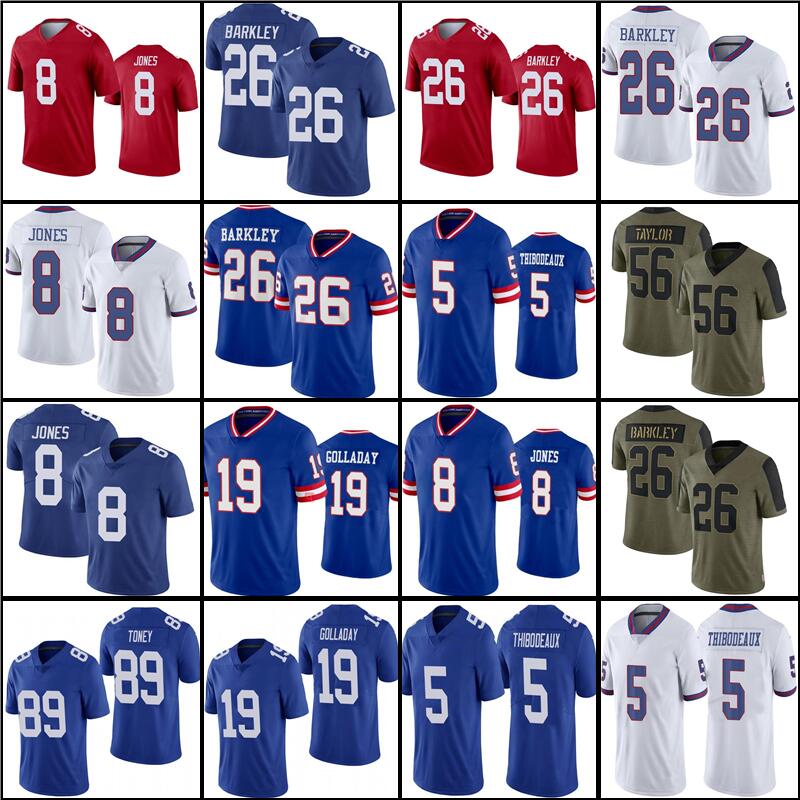 

5 Kayvon Thibodeaux 26 Saquon Barkley Jersey 19 Kenny Golladay 89 Kadarius Toney Football 8 Daniel Jones Lawrence Taylor men women youth, As