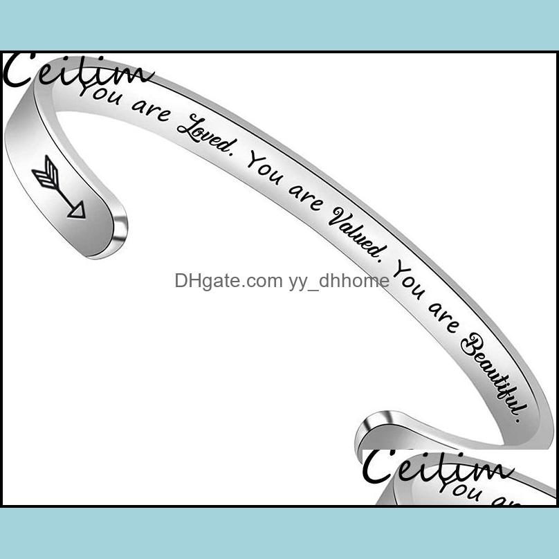 

Bangle Bracelets Jewelry Stainless Steel Open Cuff Bracelet You Are Loved Personalized Letter Initial For Women Drop Delivery 2021 Ouvck