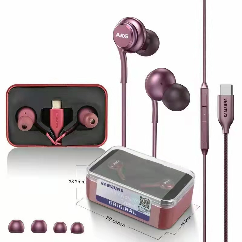

original Samsung S10 NOTE 10 3.5MM Type C Usb-C headset in ear earphones With Remote and mic for xiaomi huawei Smart digital chip Android type-c headphone, Red
