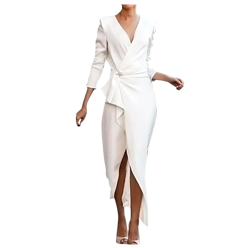 

Casual Dresses Long Sleeve Spilt Dress Women V-neck Irregular White Office For Fashion Printed Party DressCasual, Sky blue