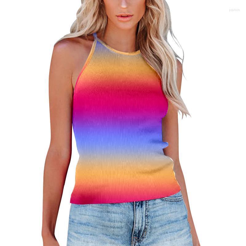 

Women' Tanks & Camis Tie Dry Women Casual Summer Ribbed Backless Slim Fit Camisole Gradient Printed Female Tank Top O-neck Pullover, Camouflage