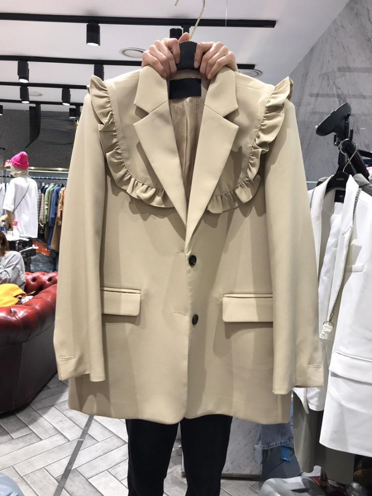 Women's Suits & Blazers Ruffles Solid Women Autumn Winter Long-Sleeved Single Breasted Loose Thicken Warm Female Outwear Coats TopsWomen's