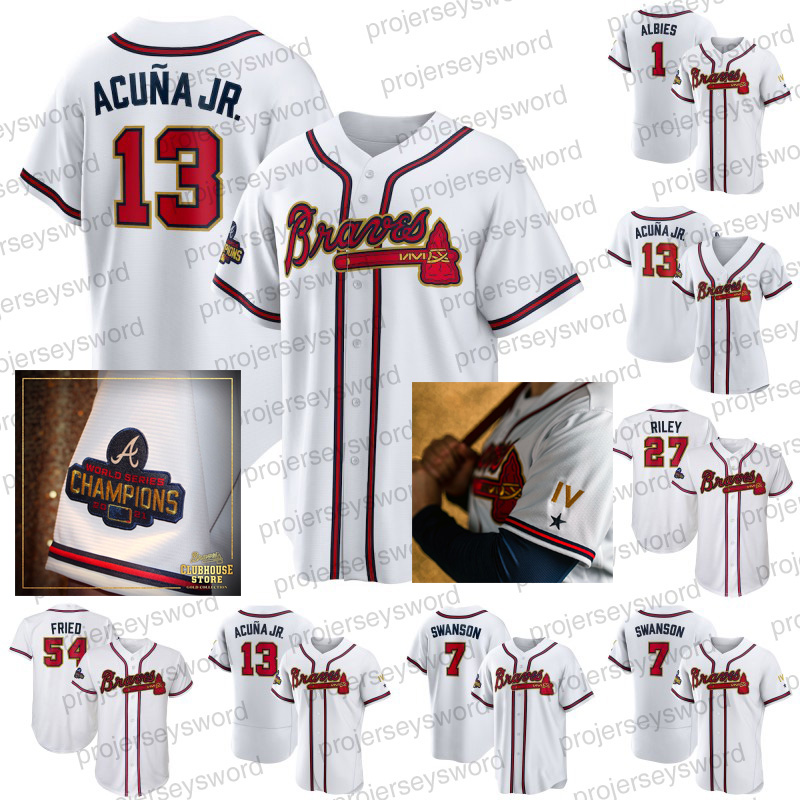 

2022 Gold Program Braves Matt Olson Jersey Eddie Rosario Ronald Acuna Jr. Austin Riley Ozzie Albies Dansby Swanson Marcell Ozuna Max Fried Manny Pina Orlando Arcia, Mens flex base red