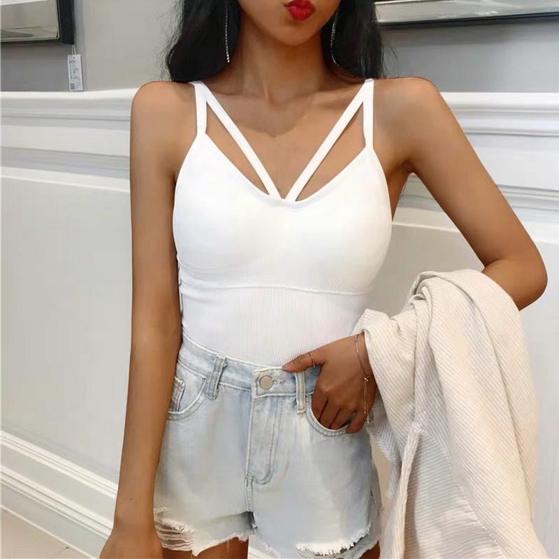 

Bustiers & Corsets Women Underwear Seamless Wrap-around Removable Chest Pad Crop Tops Large Elastic Sexy Camis Cross Strapless V-neck Camiso, White2