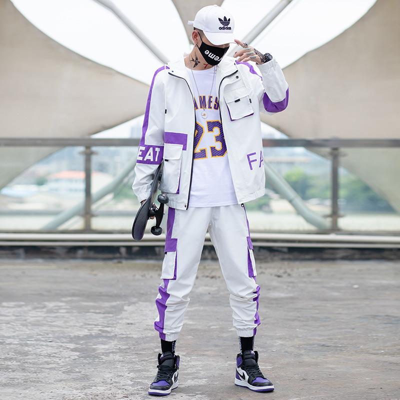 

Men's Tracksuits Men's Youth Suit Spring And Autumn Workwear Hooded Jacket Korean Hong Kong Style Student Handsome Casual Sports MenMen'