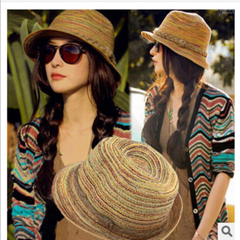 

Beanies Niche Brand Choking Small Pepper Colorful Ethnic Handmade Linen Flower Braid Sunshade Straw Hat Top Jazz Beach