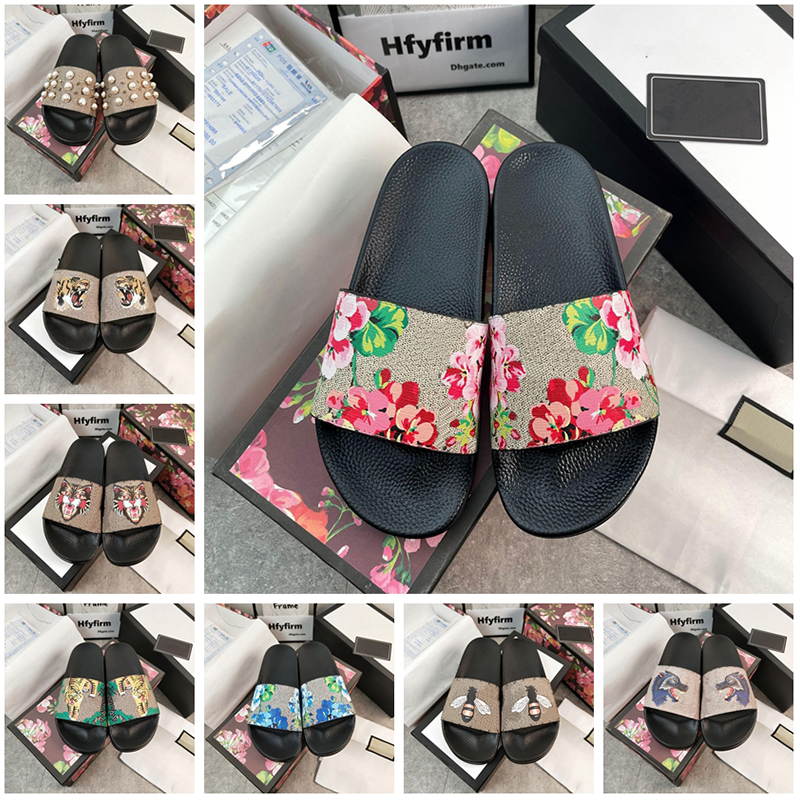 

Designer Mens Womens Sandals with Correct Flower Box Dust Bag Shoes tiger snake print Slide Summer Wide Flat Slipper size 35-46