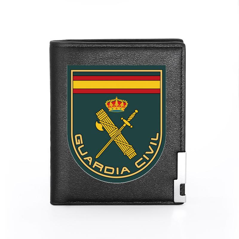 

Wallets Men Wallet Leather España Guardia Civil Printing Billfold Slim /ID Holders Inserts Money Bag Male Pocket Short Purses, Black