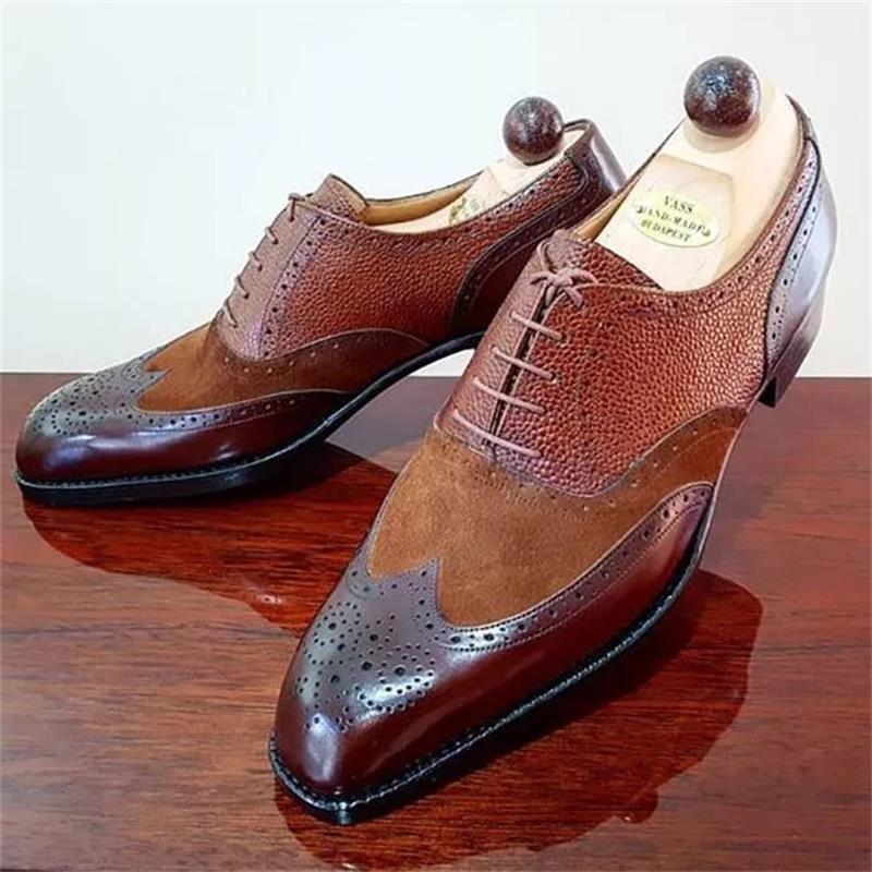 

Oxford Shoes Men PU Solid Color Classic Business Casual Daily Brogue Hollow Faux Suede Lace Up Fashion Dress Shoes CP076, Clear