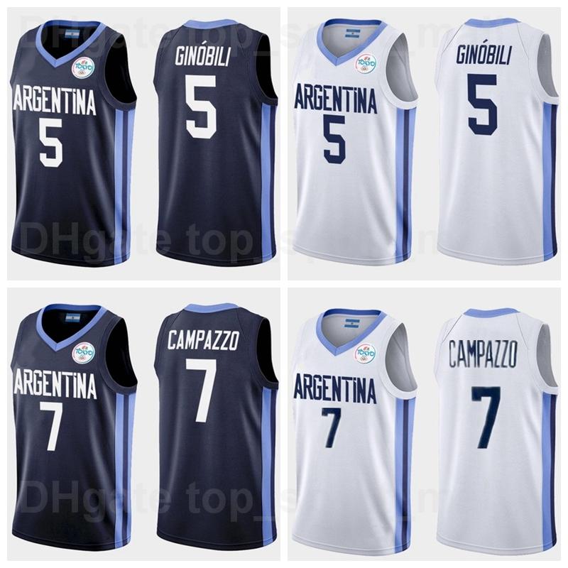 

2021 Tokyo Argentina Basketball Jersey 7 Facundo Campazzo 5 Manu Ginobili 4 Luis SCOLA 29 Patricio GARINO 14 Gabriel DECK 12 Marcos DELIA Ma, White