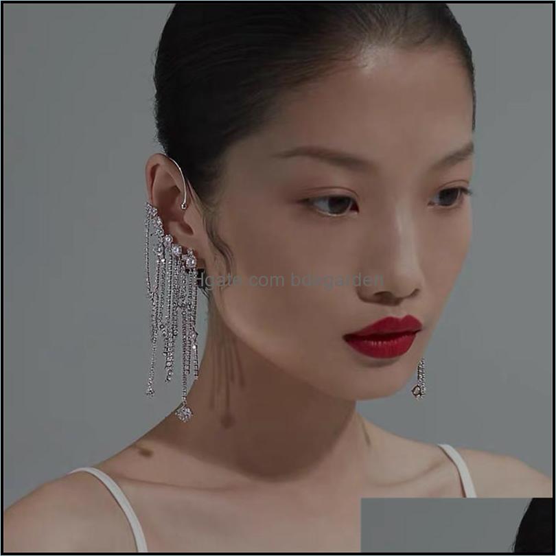 

Stud Earrings Jewelry Fashion-R Cuff Mti Crystal Chain Tassel Clip For Women Hyperbole Earring Femme Brincos Fashion S Dhnzn
