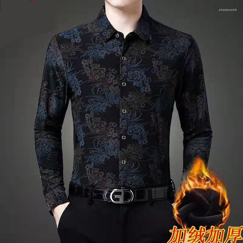 

Men's Casual Shirts 2022 Autumn And Winter Plus Velvet Thick Large Size Loose Printed Shirt Warm Breathable Long- Sleeved, As picture