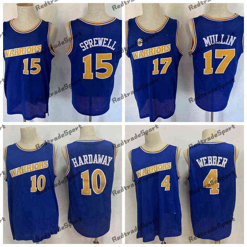 

Vintage 1993-94 Basketball Jerseys 10 Tim Hardaway 4 Chris Webber 17 Mullin 15 Latrell Sprewell Stitched Shirts, Blue