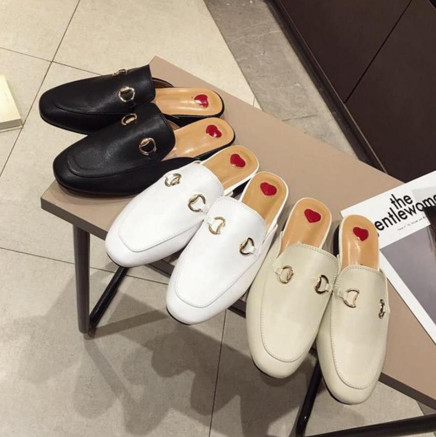 

2022 Multicolor Women Princetown Designer Slippers Embroidery Half Sandals Classic Metal Buckle Slides Genuine Leather Flats EU 35-41