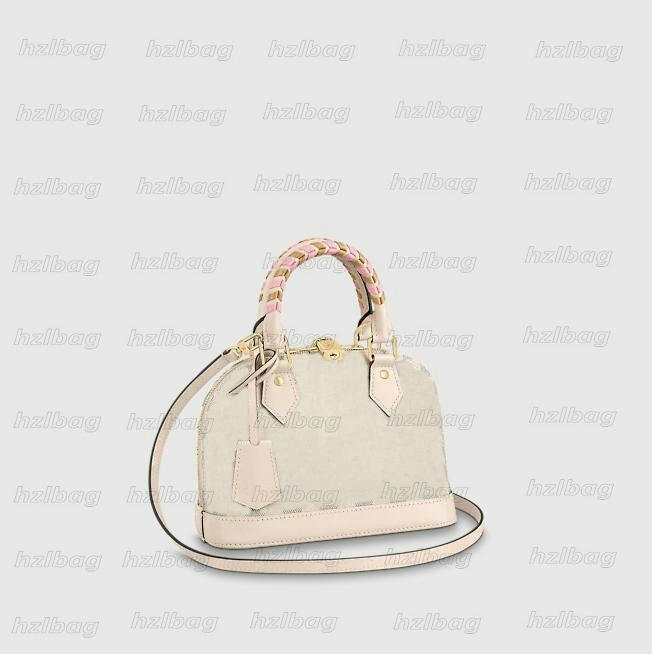 

N45294 ALMA BB Shell Bag Spring 2022 Damier Azur coated Canvas Handbag Pink Cream Designer Top Handle Bag Padlock Leather key bell Womens Purse Wallet, 01