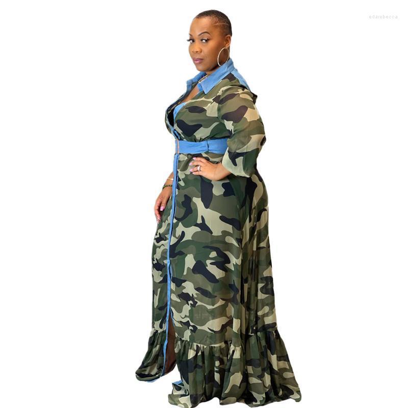 

Women's Plus Size Outerwear & Coats ChocoMisty-LadyPlus Plus-size Dresses Camouflage Patchwork Shirt Collar Maxi Dress PP079 Edar22, Black