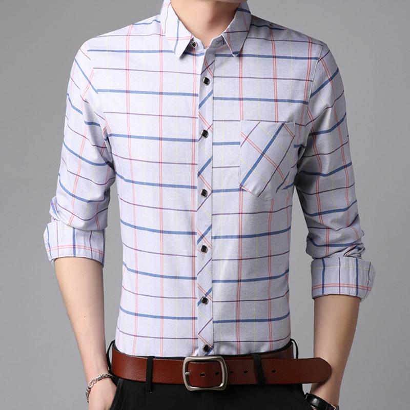 

Men's Dress Shirts 2022 Mens Stripe Male Button Up Casual Blouse Tops Covered Business Standard-fit Street Fashion Long Sleeve, Blue