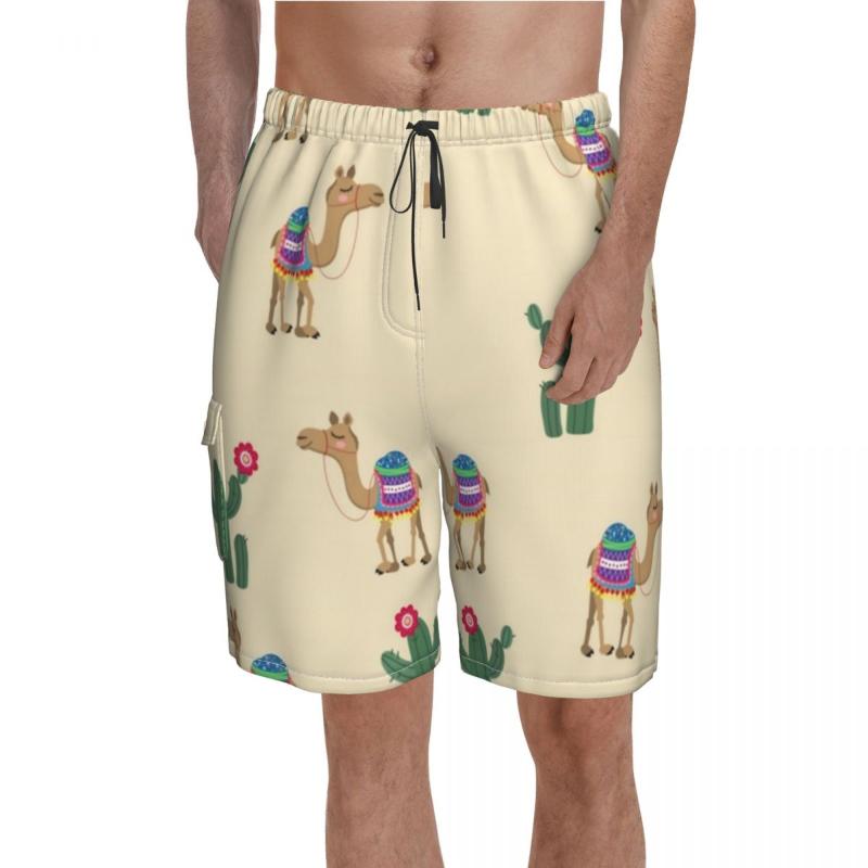 

Men's Shorts Desert Print Board Colorful Camels Cactus Beach Trenky Males Comfortable Swimming Trunks Plus Size 2XLMen's, 15