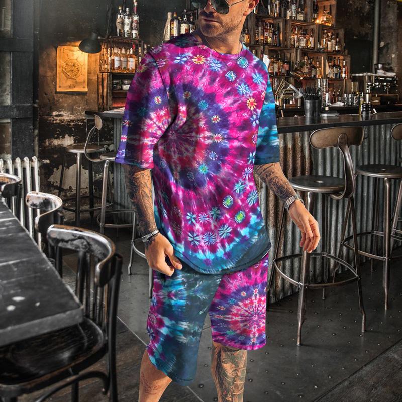 

Men's Tracksuits 3d Tie -dye Print 2022 Summer Colorful Pattern Digital Personality Casual Fashion Loose T -shirt Shorts Two -pieceMen's, Ttb59-44