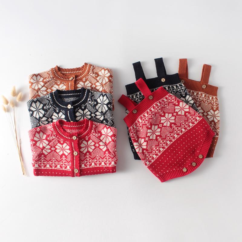 

Clothing Sets 2022 Xmas 0-24M Toddler Boy Girl Fall Clothes Sweaters Sweet Snowflake Jacquard Long Sleeve Cardigan Coats/Suspenders Romper 1, Blue romper