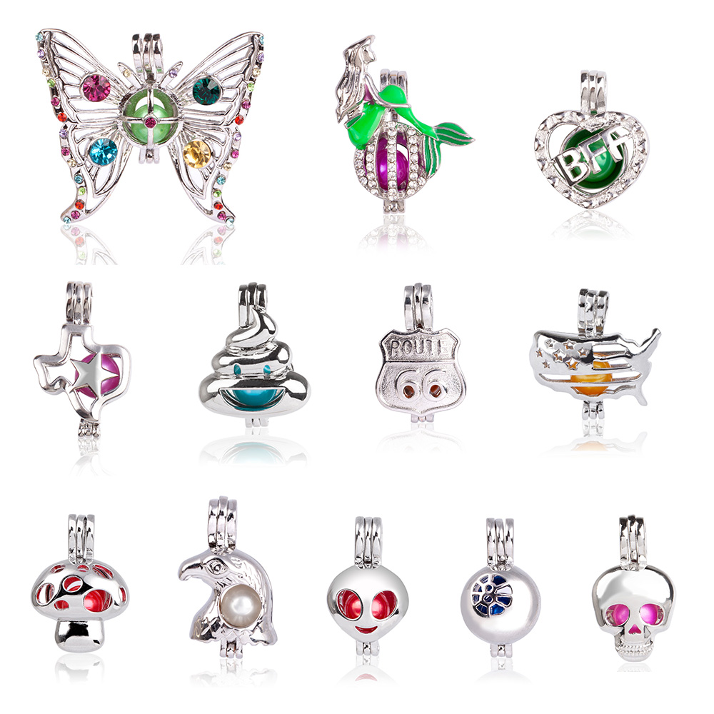 

Butterfly Mermaid Plated Silver Color Pendant Heart Mushroom Shape Rhinestone Cages For Pearls beautiful Women Handmade Jewlery