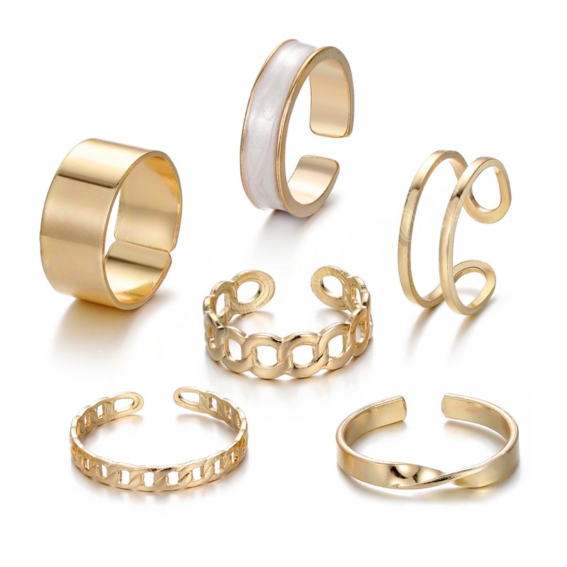 Trendy Gold Silver Color Metal Women's Rings Set Men's Ring Chain Geometric Punk Finger Ring Fashion Jewelry