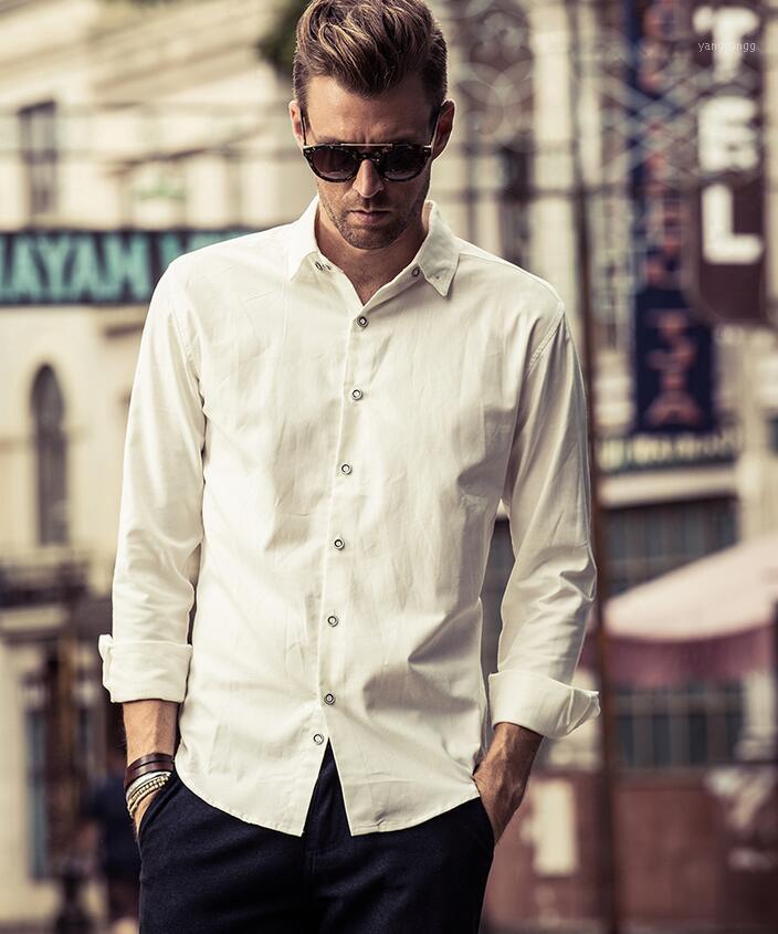 

3XL! 2022 Men' Clothing Fashion Street Casual Minimalist Slim Shirt Plus Size Stage Singer Costumes Shirts, Creamy white