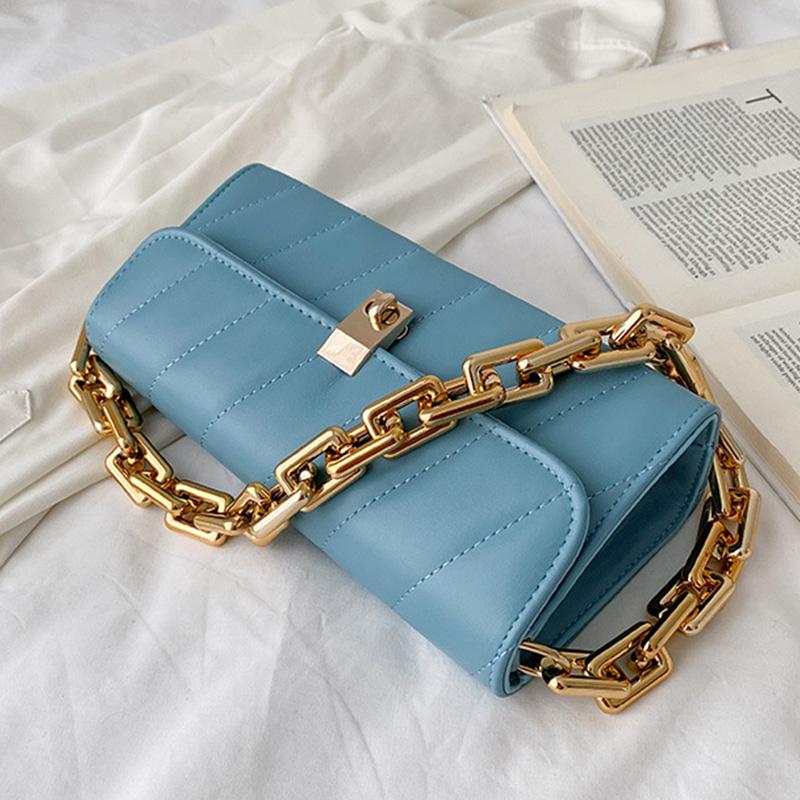 

Evening Bags Golden Chain Shoulder Square For Women 2022 Armpit Bag Lady Handbags Female Trend Solid Color PU Leather Travel Hand BagEvening, Black