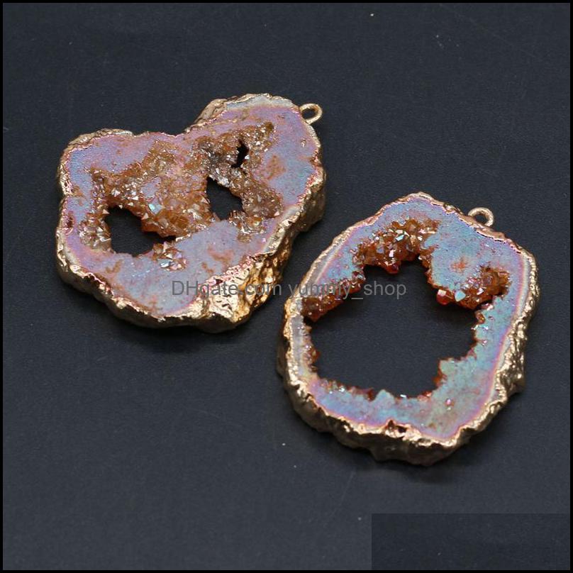 

Pendant Necklaces Pendants Jewelry Natural Agates Druzy Irregar Gold Plated Crystal For Jewel Dhqbl