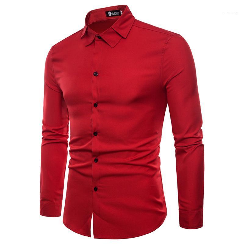 

2022Men Shirt Fashion Casual Spring Slim Fit Long Sleeve Men Social Streetwear High Quality Clothes Solid Shirts Mens Dress Men's, White