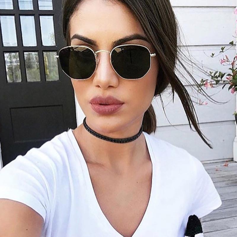 Sunglasses Hexagon Black Women Brand Designer Small Square Sunglases Men Metal Frame Driving Fishing Sun Glasses Female