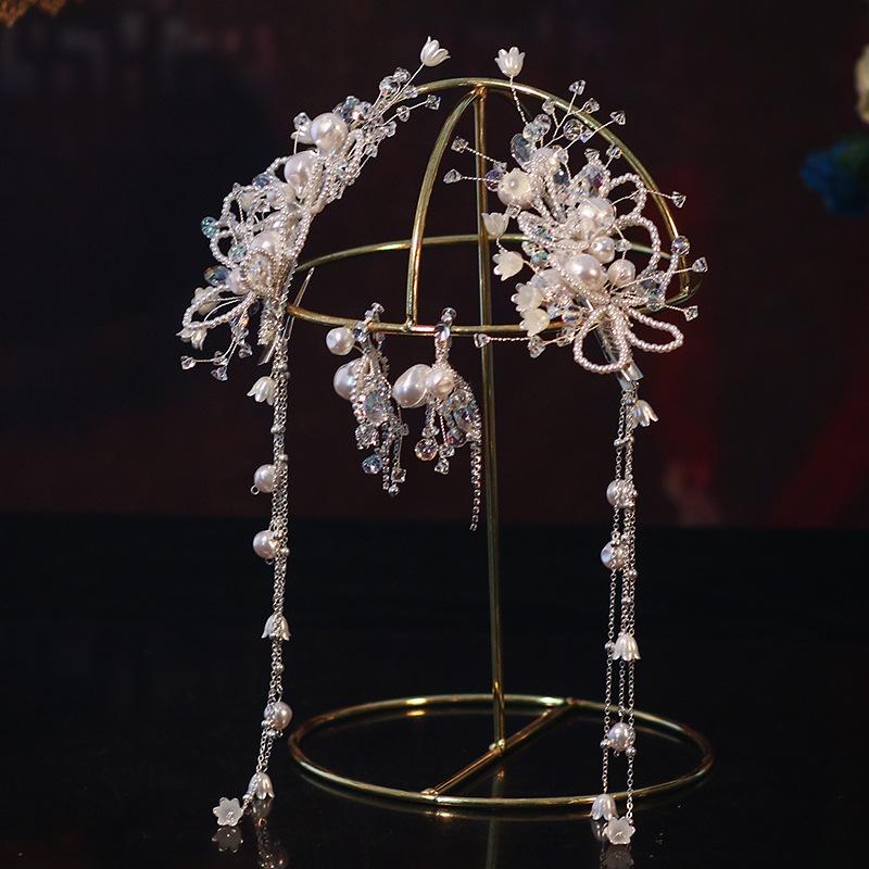 

Headpieces Korean Bride Pair Clip Earrings Crystal Tassel Wedding Hair Accessories Headdress Tocado De NoviaHeadpieces