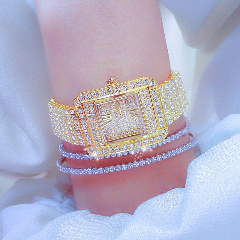 

Wristwatches Luxury Diamonds Women Watch Dress Clock Rectangle Ladies Stainless Steel Watches Bracelets For Female Gift, Slivery;brown