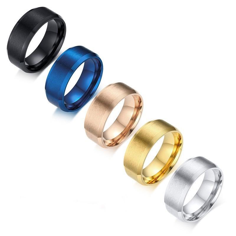 

Wedding Rings Stainless Steel Men Ring 8mm In Black Blue Gold Silver Color Smooth Comfort Fit For His Engagement Jewelry Buy 2 Get 1Wedding