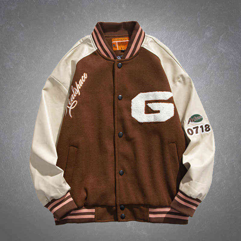 

Men's Baseball Bomber Jackets Harajuku Vintage Towel Embroidery Patchwork Coats Casual Oversize Loose Varsity Unisex Autumn Tops T220728, Black