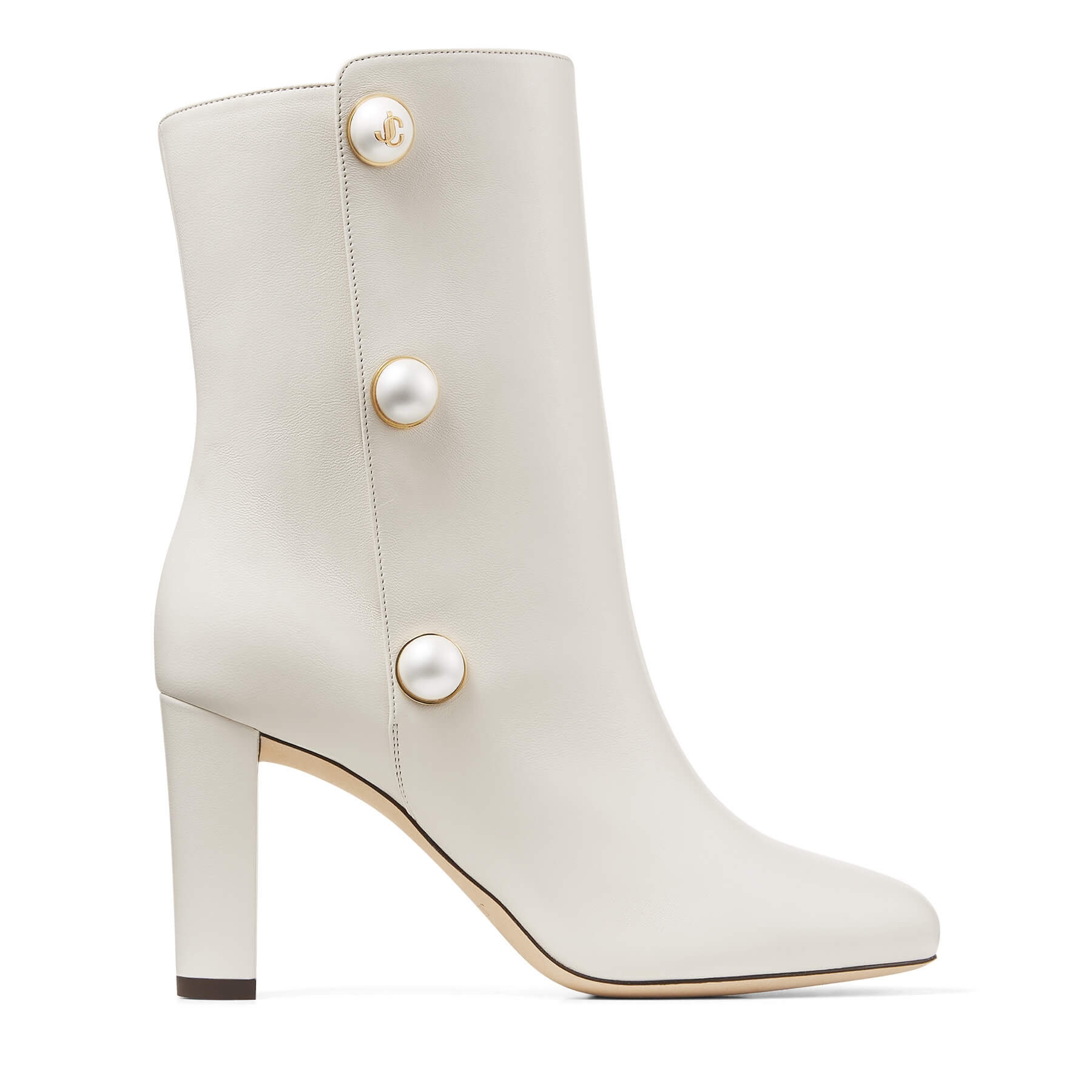 

RINA 85 Pearl-embellished latte nappa boots 3-5cm