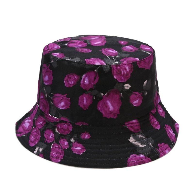 

Berets Cotton Roses Flower Print Bucket Hat Fisherman Outdoor Travel Sun Cap Hats For Men And Women 337, Red