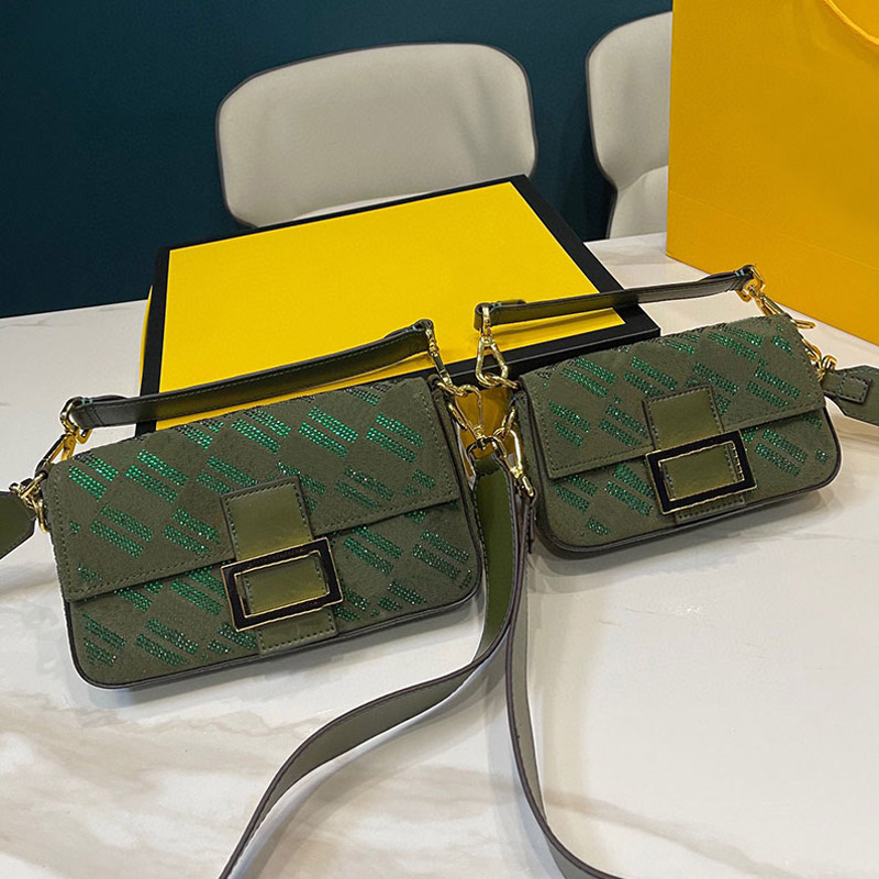 

Flap Baguette Crossbody Bags High Quality Handbags Purse Genuine Leather Diamonds Letters Detachable Handle Strap Gold Hardware Women Shoulder Messenger Bag