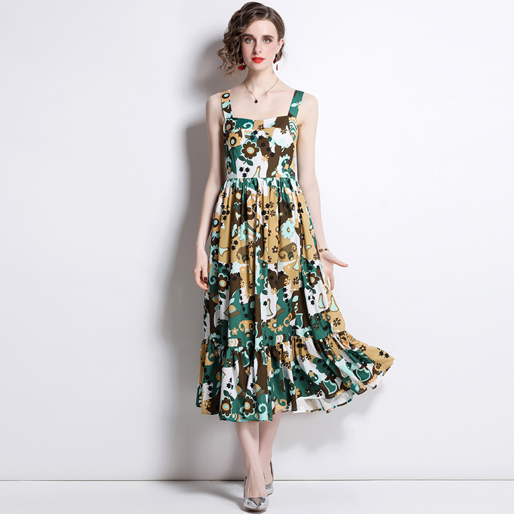 

Elegant Women Fashion Flower Printing Dress 2022 Summer New Sexy Camisole Sliming Vestidos Beach Holiday Wear Dresses, As picture